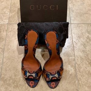 Gucci Satin Horsebit Heeled Sandals